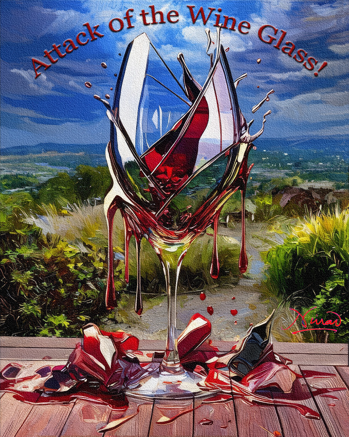 Attack of the Wine Glass Painting signed